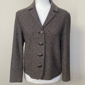 St. John - Brown & Beige Polka Dot Knit Blazer W/ Gold-Toned Buttons